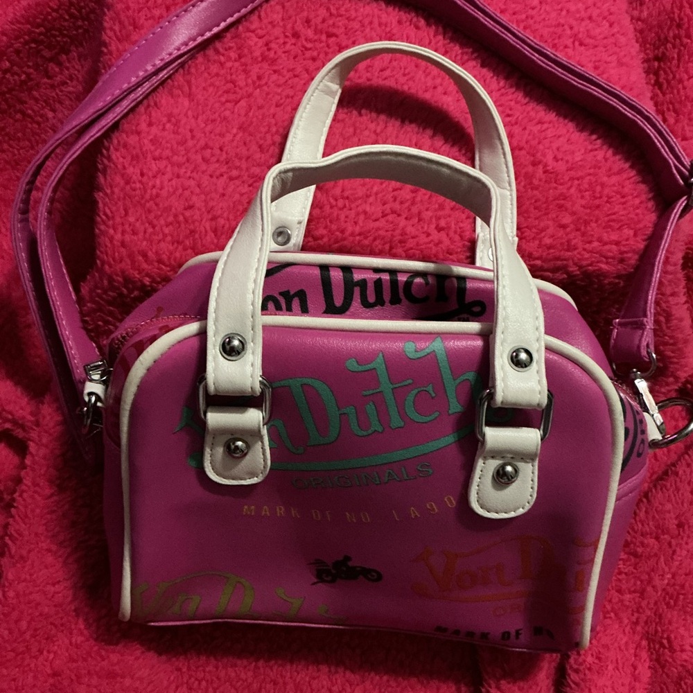 Von Dutch Pink Mini Satchel with White Handles - Picture 14 of 14